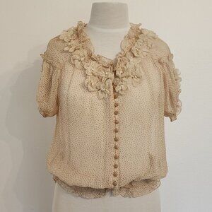 Leifsdottir Camel & Ivory Silk Chiffon Blouse Size 4